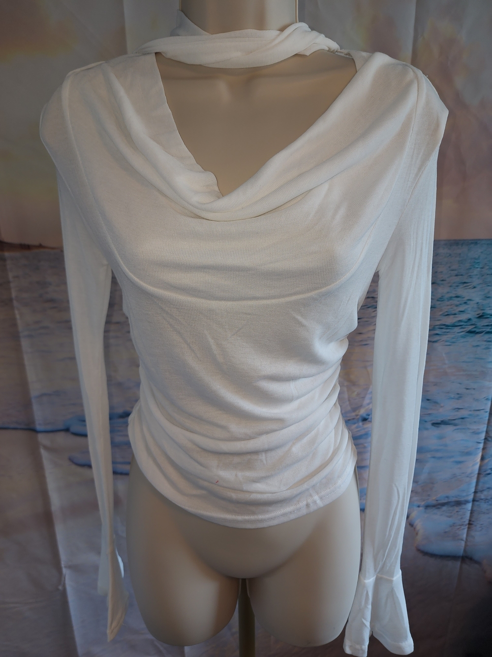 COMMENSE White Cowl Neck Long-Sleeve Women's Top - Picture 2 of 7